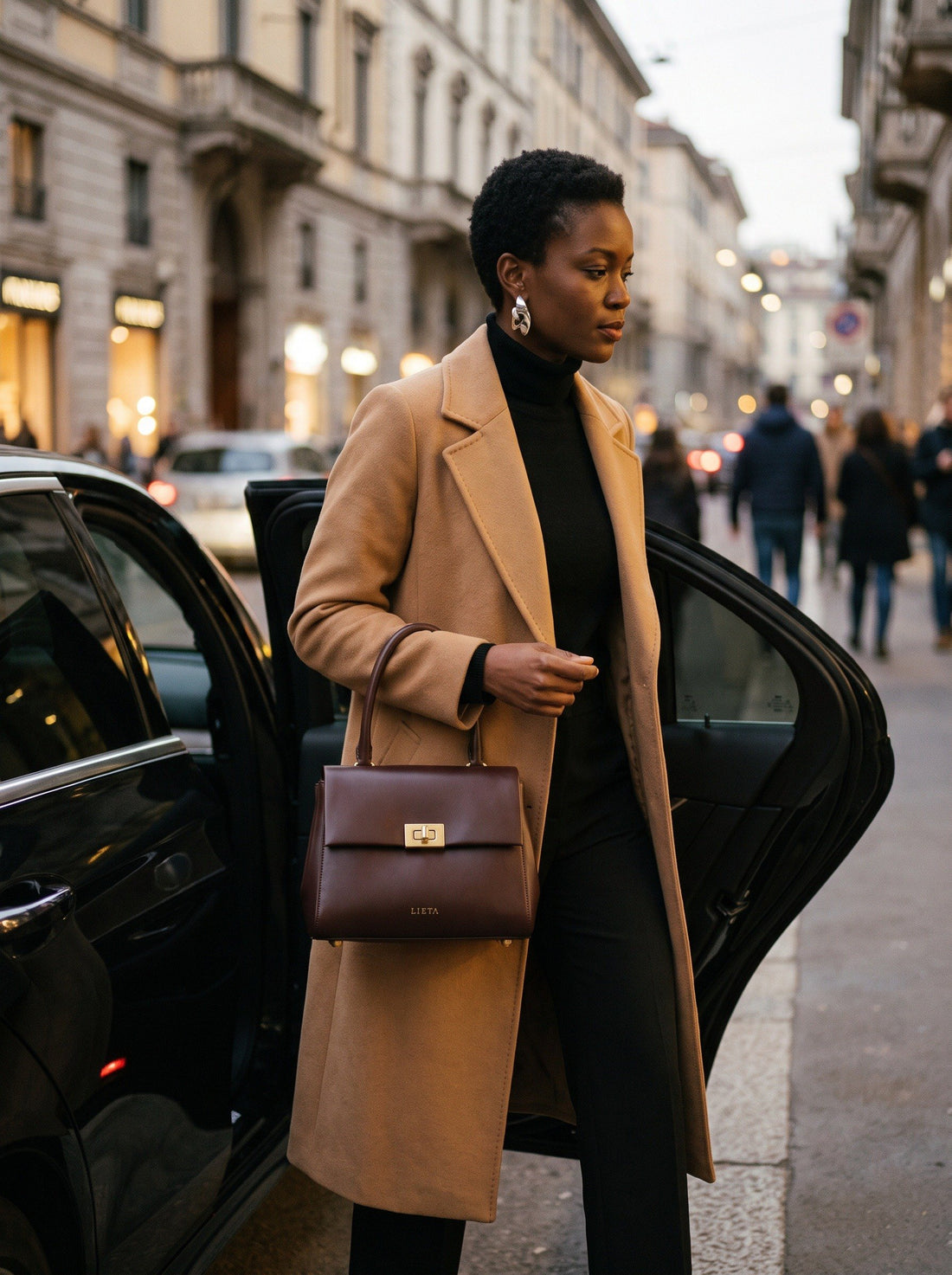 The Piazza in Chocolate — worn arriving in the city
