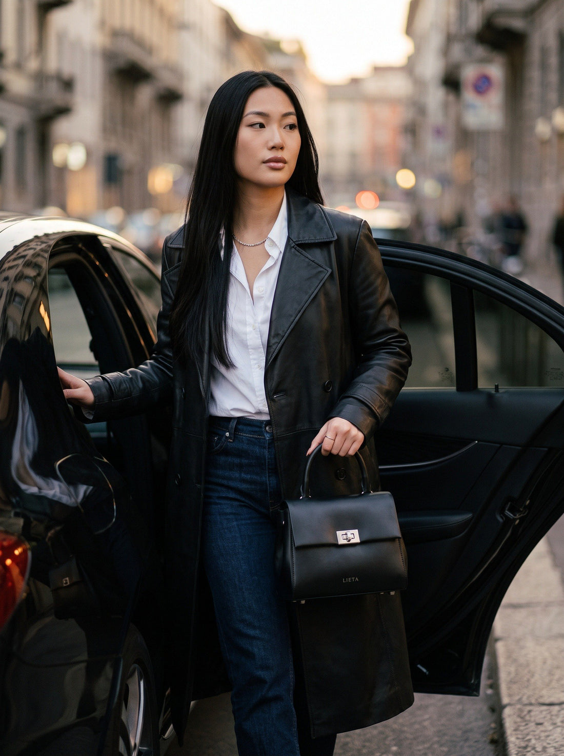The Piazza in Nero — worn arriving in the city